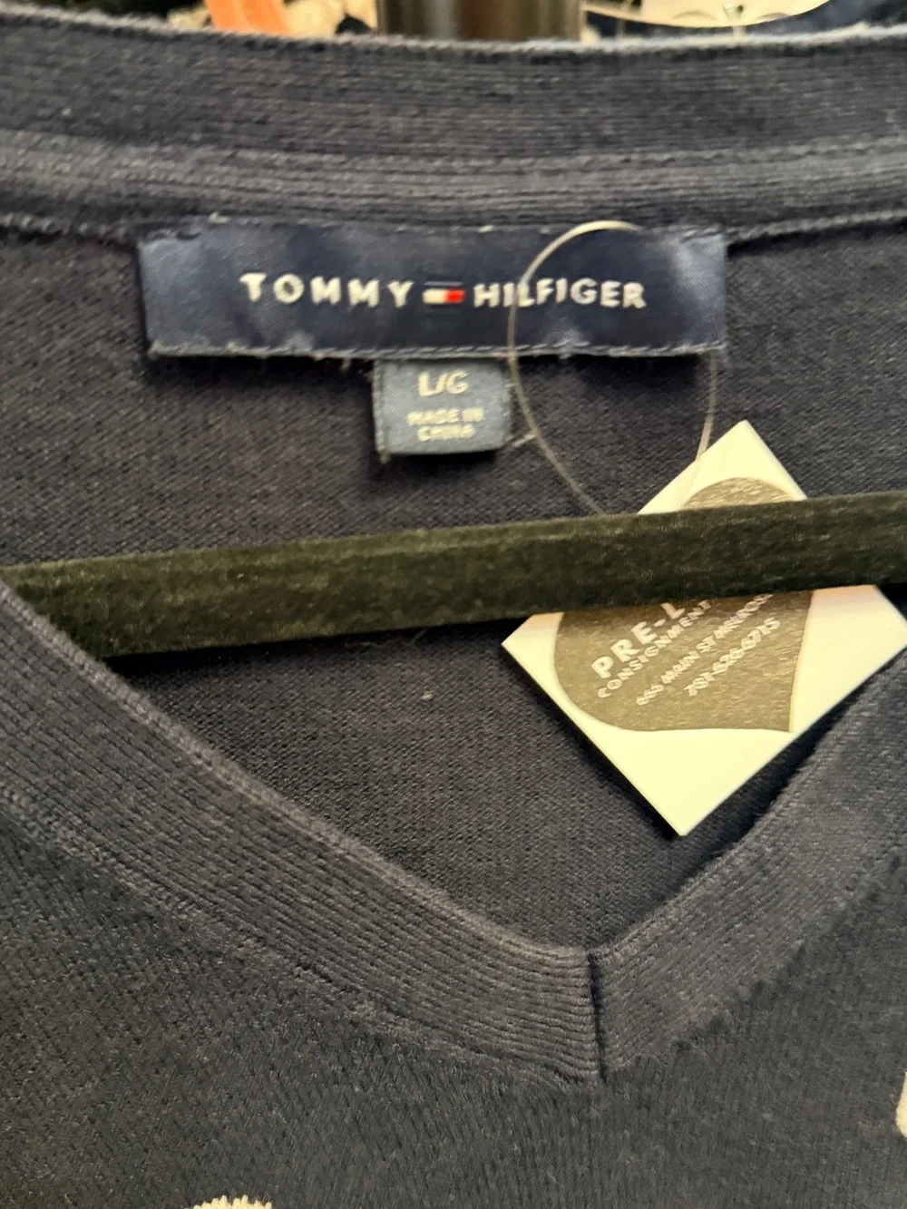 Tommy Hilfiger Navy V-Neck Sweater with White Dot Detail